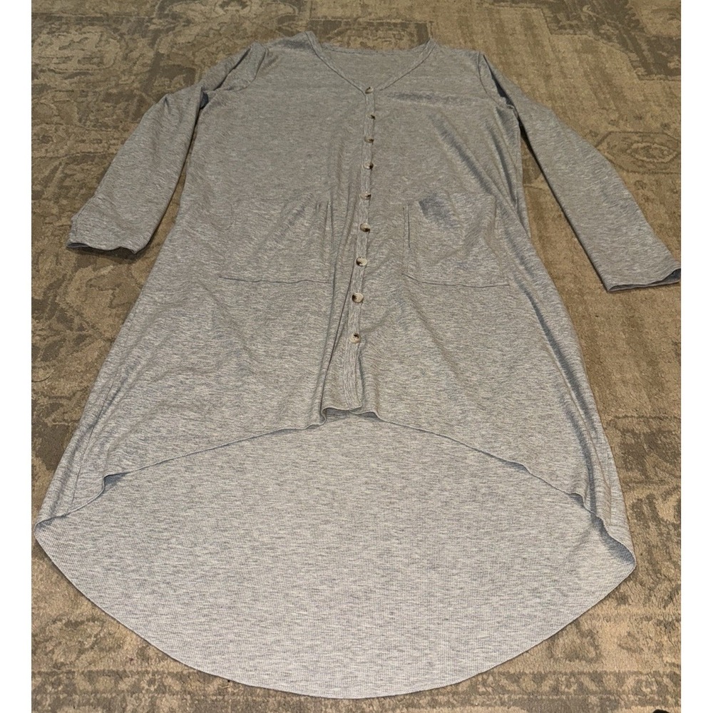 Gray Long Tunic Button House Dress Long Sleeve Women's‎ Sz 2XL XXL Front Pockets
